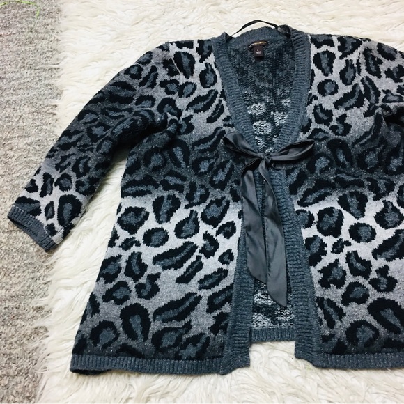Dana Bachman Knitted Ombré Animal Print Cardigan Open Tie Front Size Large - Picture 6 of 13